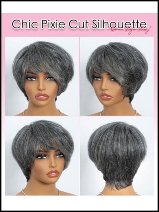 100% Human Hair Pixie Cut Wig with Bangs Short Wigs for Women main image 4